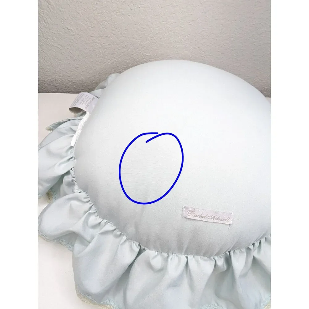 Vintage Cottagecore Shabby Chic Rachel Ashwell Round Throw Pillows Ruffled Blue